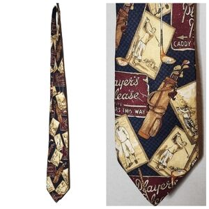 Prestige Golf 100% silk tie. Navy,  maroon,  cream,  brown